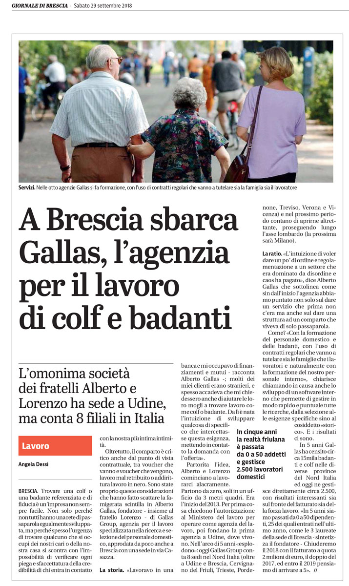 A Brescia Sbarca Gallas L Agenzia Per Il Lavoro Di Colf E Badanti Gallas Group